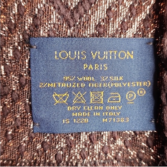 NEW LOUIS VUITTON LV LOGOMANIA WOOL SCARF M71383 BROWN SHINE - Picture 4 of 4